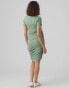 Фото #2 товара Mamalicious Maternity 2 function nursing short sleeved ruched side midi dress in sage green