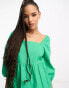 JDY puff sleeve mini smock dress in bright green