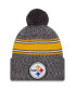 ფოტო #1 პროდუქტის Men's Gray Pittsburgh Steelers 2023 Sideline Sport Cuffed Pom Knit Hat