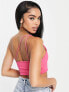 Femme Luxe one shoulder strappy back detail crop top in pink