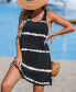 Women's Black-and-White Tie Dye Stripe Mini Beach Dress