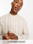 Фото #1 товара ASOS DESIGN deep grandad collar linen mix shirt in beige stripe