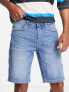 Only & Sons slim fit tapered denim shorts with rips in light blue