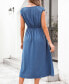 Women's Blue Round Neck Sleeveless Midi Beach Dress