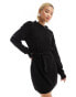 Glamorous rib knit tie waist mini knitted dress in black Черный, 34 - фото #1