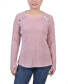 ფოტო #1 პროდუქტის Petite Long Sleeve Ribbed Button Detail Top