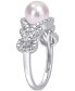 Cultured Freshwater Pearl (7mm) & Diamond Accent Openwork Ring in Sterling Silver