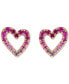 ფოტო #3 პროდუქტის EFFY® Pink Sapphire (1/4 ct. t.w) & Ruby (1/20 ct. t.w.) Ombré Heart Stud Earrings in 14k Rose Gold