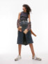 Topshop denim midi fishtail skirt in dirty dark wash