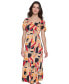 Women's Geo-Print Square-Neck Puff-Sleeve Maxi Dress