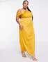 Фото #2 товара ASOS DESIGN Curve – Satin-Maxikleid in Gold mit One-Shoulder-Träger und Faltendetail