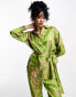 Y.A.S floral jacquard belted shirt co-ord in green and pink STINLA AOP, XS - фото #2