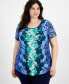 ფოტო #1 პროდუქტის Plus Size Ombré Flora Scoop-Neck Top, Created for Macy's