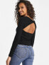 Фото #1 товара New Look open back long sleeved ribbed top in black