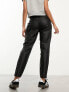 Object leather look tapered trousers in black