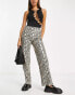 Stradivarius faux leather straight trouser in snake print