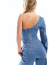 & Other Stories one shoulder asymmetric denim corset shirt in mid wash blue