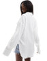 Kaiia textured oversized linen look shirt with pocket detail in white Белый, 40 - фото #4