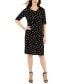 Фото #1 товара Women's Dot-Print Asymmetrical-Neck Faux-Wrap Dress