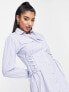 Pimkie long sleeve button down poplin shirt dress in blue and white strips