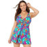 Фото #1 товара Swimsuits for All Women's Plus Size Twist Front V-Neck Swimdress - 12, Hula Palm