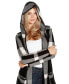 ფოტო #4 პროდუქტის Women's Hooded Plaid Coatigan Sweater