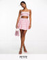 Collective the Label Petite exclusive mini skirt co-ord in pink check sequin