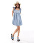 Фото #1 товара ASOS DESIGN soft denim smock mini dress with bow back in bleach wash