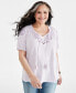 Фото #1 товара Plus Size Embroidered Split-Neck Puff-Sleeve Top, Created for Macy's