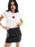 Noisy May cropped t-shirt with heart embroidery in white M - фото #1