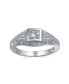 1CT Deco Style Square Bezel Solitaire Round AAA CZ Milgrain Engagement Ring For Women .925 Sterling Silver