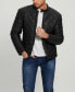 Фото #4 товара Men's Stretch Faux Leather Biker Collar Jacket