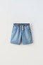 Denim bermuda shorts with drawstrings and label