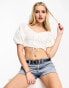 Фото #1 товара New Look milkmaid tie front puff sleeve top in white