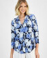 Фото #1 товара Women's Floral-Print 3/4 Sleeve Pleated-Neck Top, Created for Macy's