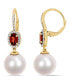 ფოტო #1 პროდუქტის Freshwater Cultured Pearl (11-12mm), Garnet (1 1/10 ct. t.w.) and Diamond (1/4 ct. t.w.) Oval Drop Earrings in 10k Yellow Gold