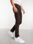 Фото #8 товара ASOS DESIGN skinny wool mix smart trousers in chocolate brown window check