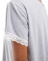 ASOS DESIGN mix & match super softprint pyjama tee in grey marl with lace trim Серый, 46 - фото #2