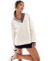 Фото #1 товара NA-KD oversized v-neck contrast sweater in cream