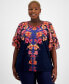 Plus Size Arianna Trail Chiffon-Sleeve Top, Created for Macy's Intrepid Blue Combo, 1X - фото #3