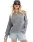 Фото #1 товара ASOS DESIGN ribbed slubby long sleeve top in grey acid wash