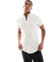 ASOS DESIGN stretch slim oxford stripe shirt in stone