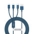 Фото #1 товара 3w1 kabel przewód uniwersalny USB - Lightning / USB-C / micro USB 3.5A 1.5m niebieski