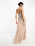 Фото #3 товара Maya Bridesmaid wrap front maxi tulle dress with tonal delicate sequin in taupe blush co ord