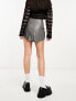 Фото #3 товара ASOS DESIGN faux leather curved hem mini skirt in grey