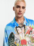 ASOS DESIGN dropped shoulder oversized revere satin shirt with placement print