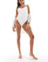 In The Style exclusive crinkle square neck ring detail swimsuit in cream