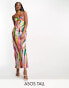 Фото #1 товара ASOS DESIGN Tall satin cut out detail bust maxi dress in multi stripe print