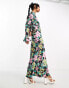 Фото #1 товара Vila floral high neck maxi dress with cuff detail