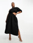 Pretty Lavish Curve asymmetric cut out smock midaxi dress in black Черный, 52 - фото #2